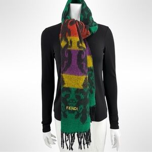 Vintage Fendi 18”x70” Long Scarf in Green, Purple, and Yellow